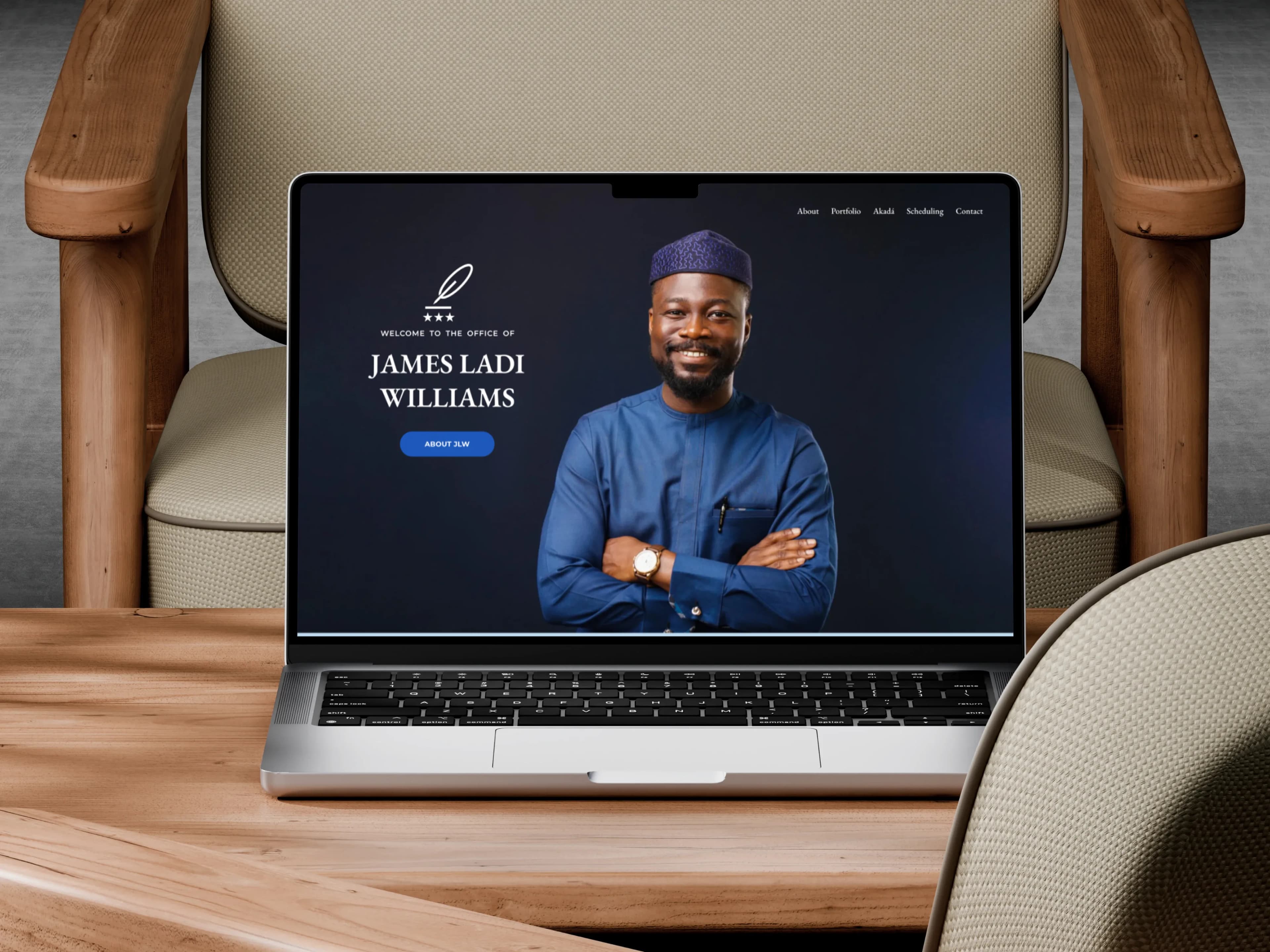 James Ladi Williams personal brand website displayed on laptop mockup